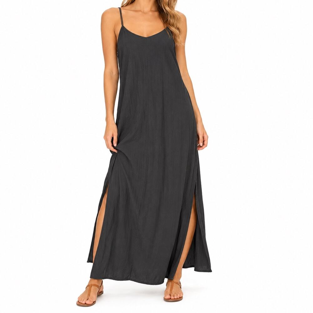 Aerie Maxi Flowy Spaghetti strap dress charcoal gray sweetheart neckline women M